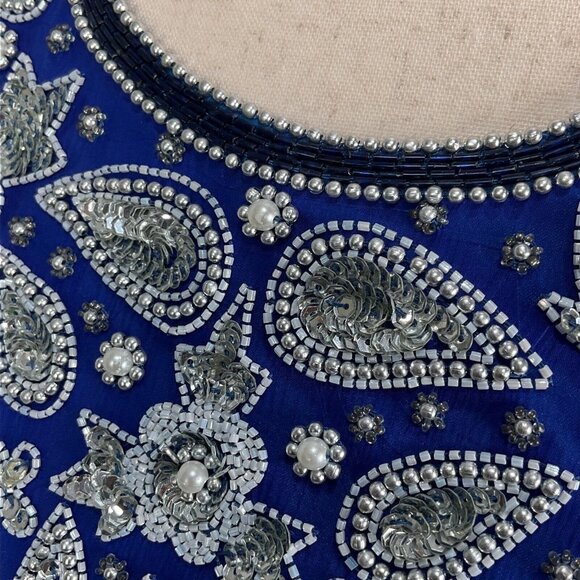 Stenay Dress Women‎ 8 Blue Silver Paisley All Over Embellish Silk Formal VTG NWT - Picture 3 of 16